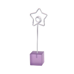 Purple Metal Spiral Memo Clips, with Resin Base, Message Note Photo Stand Holder, for Table Decoration, Star, Purple, 117mm