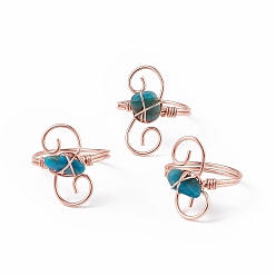 Apatite Natural Apatite Chips with Vortex Finger Ring, Rose Gold Brass Wire Wrap Jewelry for Women, Inner Diameter: 18mm