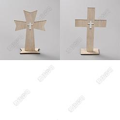 Желтая Старая Ткань  16 наборы 2 стили деревянный крест молитвенная скульптура, украшения дисплея религии, старое кружево, 73x24.5~25x105~113 мм, 8 наборы / стиль