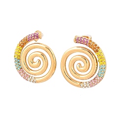 Золотой Вихревая спираль 304 серьги-гвоздики из нержавеющей стали для женщин, со стразами, золотые, 31x28 мм