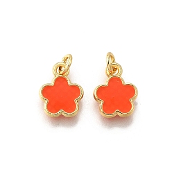 Оранжевый Латунь эмаль прелести, с целью перехода в кольце, цветочный шарм, стойки покрытие, без кадмия и без свинца, долговечный, золотые, оранжевые, 10x8x1.5 мм, отверстие : 3 мм