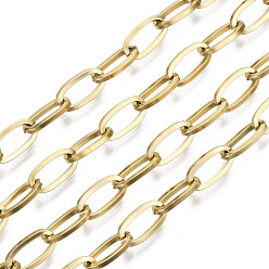 Real 18K Gold Plated 304 Stainless Steel Paperclip Chains, Drawn Elongated Cable Chains, with Spool, Unwelded, Oval, Real 18K Gold Plated, Link: 10x5x1mm, about 32.8 Feet(10m)/roll