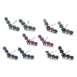 Mixed Color Flower Sparkling Cubic Zirconia Stud Earrings for Her, Platinum Brass Micro Pave Cubic Zirconia Earrings, Mixed Color, 6.5x16.5x2mm, Pin: 0.8mm