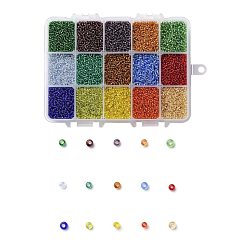 Mixed Color 375G 15 Colors 12/0 Grade A Round Glass Seed Beads, Silver Lined, Mixed Color, 2x1.5mm, Hole: 0.3mm, 25g/color, about 25000pcs/box