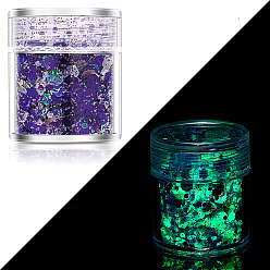 Indigo Luminous Nail Art Glitter Powder, Starry Sky Effect, Shiny Nail Decoration, Glow in the Dark, Indigo, 1~3mm