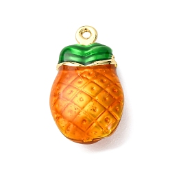 Оранжевый Подвески из латуни с эмалью в виде ананаса, долговечный, стойки покрытие, без кадмия и без свинца, реальный 18 k позолоченный, оранжевые, 18x10x6 мм, отверстие : 1 мм