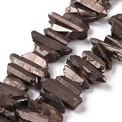 Coconut Brown Natural Quartz Crystal Points Beads Strands, Dyed, Nuggets, Coconut Brown, 15~30x4~8x4~7mm, Hole: 1mm, 8 inch