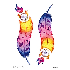 Coloré Autocollants en papier de tatouages temporaires amovibles à motif de plumes, colorées, 15x10.5 cm