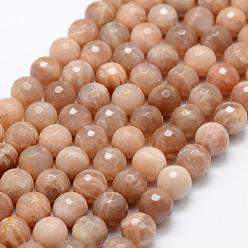 Sunstone Natural Sunstone Beads Strands, Faceted, Round, 10~11mm, Hole: 1mm, about 38pcs/strand, 15.1 inch(38.5cm)