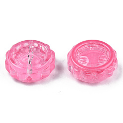 Hot Pink Transparent Spray Painted Glass Beads, Flower with Pawprint, Hot Pink, 15x15x5.5mm, Hole: 1.2mm