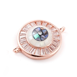 Rose Gold Brass Micro Pave Cubic Zirconia Links Connectors, with Abalone Shell/Paua Shell, Cadmium Free & Nickel Free & Lead Free, Eye, Clear, Rose Gold, 20x15x5mm, Hole: 1.2mm