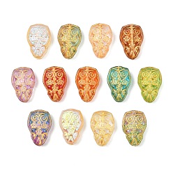 (52) Непрозрачная лаванда Краска для выпечки и стеклянные бусины, инкрустированные золотым металлом, сова, разноцветные, 15.5x10.5x5.5 мм, отверстие : 1 мм