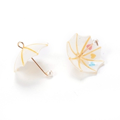 White Resin Pendants, with Golden Iron Findings, 3D Umbrella , White, 19x22x22mm, Hole: 2mm