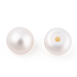 Floral White Natural Cultured Freshwater Pearl Beads, Half Drilled, Rondelle, Floral White, 4~4.5x3mm, Hole: 0.8mm, about 90pairs/board