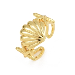 Shell Shape Латунные кольца-манжеты для женщин, без кадмия и без свинца, стойки покрытие, долговечный, реальный 18 k позолоченный, формы раковины, 14x23 мм, внутренний диаметр: регулируемый