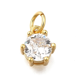 Clear Brass Pave Cubic Zirconia Pendants, Round Charms, With Jump Ring, Long-Lasting Plated, Lead Free & Cadmium Free, Rack Plating, Real 18K Gold Plated, Clear, 8.5x7.5x5mm, Hole: 3.2mm