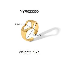 Сердце 304 из нержавеющей стали Манжета кольца для женщин, реальный 18 k позолоченный, сердце, 11.4 мм, размер США 8 1/2 (18.5 мм)