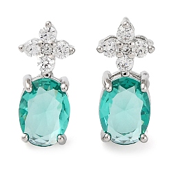 Светлый Морско-зеленый Латунные серьги-гвоздики с цветком и овалом из кубического циркония для женщин, платина, светло-зеленый, 15x7 мм