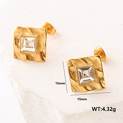 Золотой Серьги-гвоздики в форме ромба из нержавеющей стали, золотые, 15x15 мм