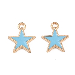 Azul Aleación con dijes de esmalte, encantos estrella, la luz de oro, azul, 14x12x2 mm, agujero: 1.3 mm