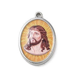 Нержавеющая Сталь Цвет 304 Подвески из нержавеющей стали с религиозным принтом, овальные подвески с изображением Иисуса, цвет нержавеющей стали, 23.5x16x3 мм, отверстие : 1.8 мм