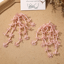 Pink Подвески из ткани и акрила, бахрома листьев, розовые, 80x33 мм