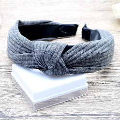 Gray Cloth Hair Bands for Women, with Plastic Finding, Knot, Gray, 30~60mm