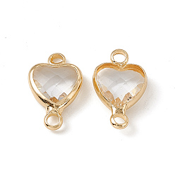 Crystal Transparent K9 Glass Connector Charms, Heart Links, with Light Gold Tone Brass Findings, Crystal, 14x8.5x3.7mm, Hole: 1.8mm