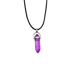purple Minimalist Hexagonal Prism Night Light Lobster Clasp Wax Rope Sweater Chain Pendant Necklace with Tail Chain