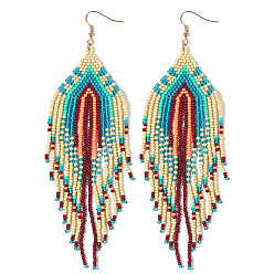 Бирюза Серьги-кисточки в стиле бохо для женщин, европейско-американский пляжный стиль, ромб