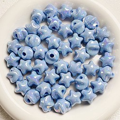 Light Steel Blue UV Plating Plastic Beads, Iridescent Star, Light Steel Blue, 16x16mm, Hole: 2.5mm