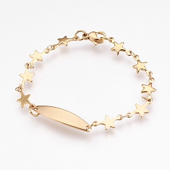 Golden 304 Stainless Steel Link Bracelets, with Lobster Claw Clasps, Star and Oval, Golden, 6-3/4 inch(17cm), 6mm
