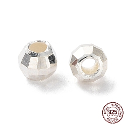 Silver 925 Sterling Silver Beads, Faceted Round, Silver, 3mm, Hole: 1.2mm