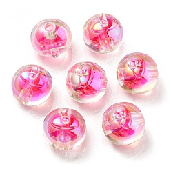 Deep Pink UV Plating Rainbow Iridescent Acrylic Beads, Two Tone Bead in Bead, Fruit, Deep Pink, 16x15.5x16.5mm, Hole: 3.5mm