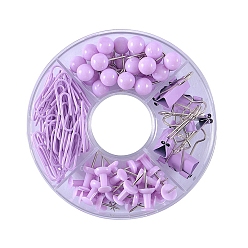 Lilac Plastic Push Pins & Paper Clips & Thumb Tacks Assorted Kit, for Photos Wall, Maps, Bulletin Board, Lilac, box: 100mm, 105pcs/set