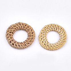 BurlyWood Handmade Reed Cane/Rattan Woven Linking Rings, For Making Straw Earrings and Necklaces,  Ring, BurlyWood, 37~43x4~5mm, Inner Diameter: 19~24mm