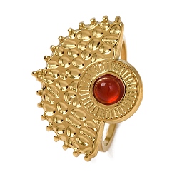 Красный Агат Природные сердолик кольца палец, солнечно-золотистый тон 304 манжеты из нержавеющей стали для женщин, ВС: 17x22 mm, внутренний диаметр: регулируемый