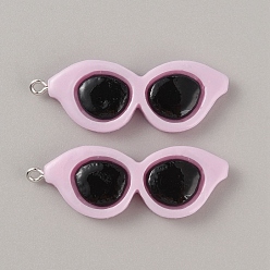 Plum Opaque Resin Pendants, Sunglasses Charms, with Platinum Tone Iron Loops, Plum, 45x16x4mm, Hole: 2mm