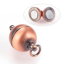 Brushed Red Copper Brass Magnetic Clasps with Loops, Round, Brushed Red Copper, 16.5x10mm, Hole: 2.5~3mm