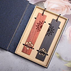 Flower Rectangle Handmade Natural Wooden Carving Bookmarks, Chinese Style Book Mark Gift for Book Lovers, Teachers, Reader, Flower Pattern, 143x28x2mm, 2pcs/set
