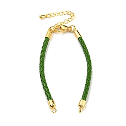 Green Leather Braided Cord Link Bracelets, Fit for Connector Charms, with Long-Lasting Plated Rack Plating Colden Tone Brass Lobster Claw Clasp & Chain Extender, Green, 6x1/8 inch(15.2cm), Hole: 2mm