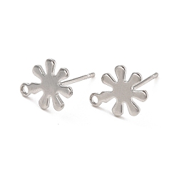 Stainless Steel Color 201 Stainless Steel Stud Earrings Findings, with 304 Stainless Steel Pin and Loop, Flower, Stainless Steel Color, 11.5x9mm, Hole: 1.2mm, Pin: 0.7mm