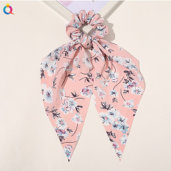 Bubble gauze orchid triangle scarf - pink Chic Floral Hair Accessory for Women - Triangle Ribbon Peony Bow Scrunchie Headband