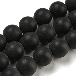 Black Agate Dyed Natural Black Agate Beads Strands, Frosted, Round , 6mm, Hole: 1mm, about 31pcs/strand, 7.4 inch