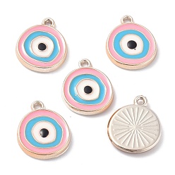 Pink Ccb пластиковые эмалевые подвески, плоские круглые с сглаза, розовые, 17.5~18x15x2.5 мм, отверстие : 1.5 мм