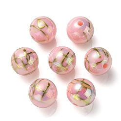 Pink UV Plating Rainbow Iridescent Acrylic Beads, Drawbench, Round, Pink, 15.5x15mm, Hole: 2.7mm