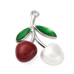 Разноцветный Подвески из латуни, зеленой эмали и пластика с вишней, фруктовые прелести, платина, стойки покрытие, долговечный, без кадмия и без свинца, красочный, 41.5x32.5x11.5 мм, отверстие : 3x3.5 мм