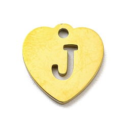 Letter J Ion Plating(IP) 304 Stainless Steel Pendant, Golden, Heart with Letter, Letter J, 12x12x1mm, Hole: 1.4mm