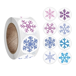 Snowflake 8 Patterns Christmas Round Dot Paper Stickers, Self Adhesive Roll Sticker Labels, for Envelopes, Bubble Mailers and Bags, Snowflake, 25mm, 500pcs/roll