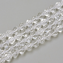 Quartz Crystal Natural Quartz Crystal Beads Strands, Star Cut Round Beads, Faceted, 7.5~8x6.5~7mm, Hole: 1.5mm, about 46pcs/strand, 15.5 inch